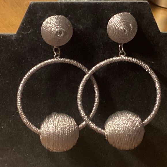 Grey Wrapped Dangle Ball Earrings - Picture 1 of 8